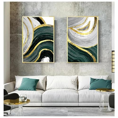 Toile murale géométrique verte avec cadre chic éclat doré - 5