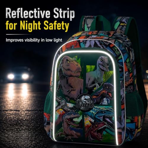 Image of CCJPX 3PCS Dinosaur Backpack for Boys, 16 Inch Water Resistant Preschool Bookbags, Cool Kindergarten School Backpacks and Lunch Box(Green)