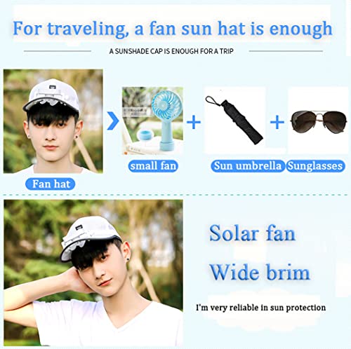 Image of Mens Baseball Cap with Solar Fan, Summer UV Protection Wide Brim Sun Hat Mesh Beach Hats, Solar Powered /USB Charging