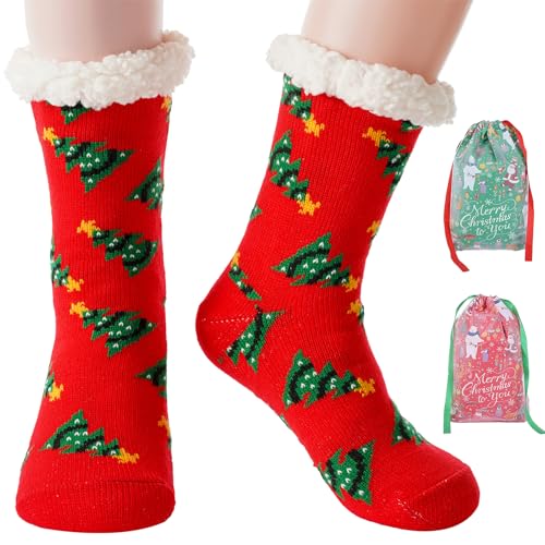 BISOUSOX Slipper Socks for Women Christmas Fluffy Socks Warm Soft Thermal Socks Non Slip Winter Novelty Socks Christmas Socks Gift for Mother Girlfriend 4-7