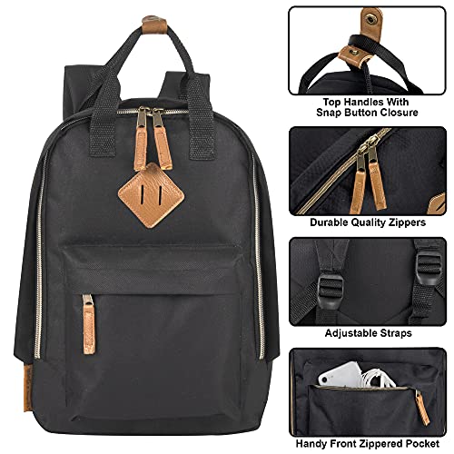 MADISON & DAKOTA Canvas Mini Backpack for Everyday & Day Pack Rucksack in Solid Color Blocks (Black) - Image 3