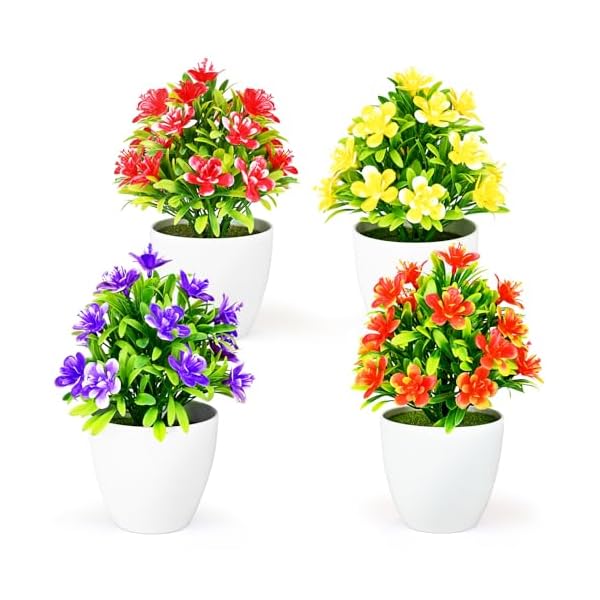 4 stuks kunstbloemen, kunstbloemen in pot, mini-kunstplanten, planten als echt in pot voor tafeldecoratie, binnen- en buitendecoratie, tuin, café, kantoor