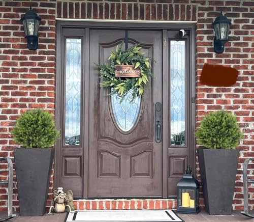2ft Artificial Cedar Topiary Ball Trees Outdoor, 24" UV Resistant Faux Potted Plants Outside, Realistic Fake Greenery Evergreen Pine Cypress Bushes Shrubs for Front Porch Planter Indoor Decor Set of 2 - Thumbnail 3