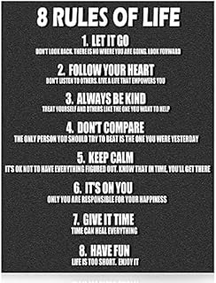 8 Rules of Life Motivational Poster, 14 x 11 Inch Inspiring Positive Quotes Wall Decor, 8 Rules of Life Wall Art Motivational Poster Print, Inspirational Wall Art for Office, Home, Living Room