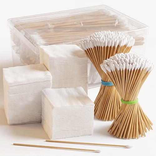 400 Pcs Gun Cleaning Patches + 200 Pcs Gun Cleaning Swabs Gun Cleaning Supplies Lint Free Cleaning Patches with 6 Cotton Swabs for Firearms Pistol Rifle