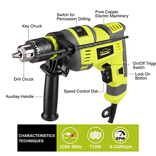 Trapano a martello, 710W Eletttico a Impatto