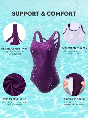 Image of American Trends Athletic One Piece Swimsuits for Women Modest Bathing Suits Criss Cross Back Water Aerobics Swimwear