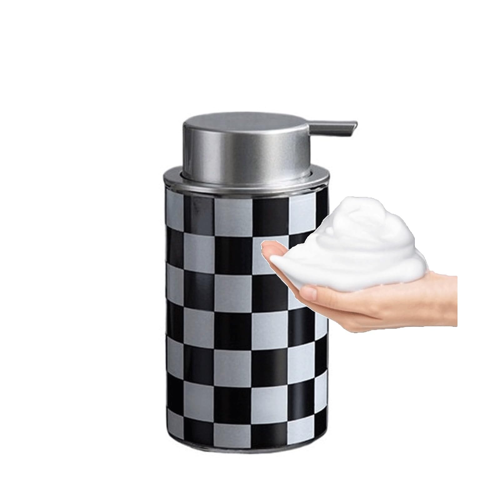 Pump Dispenser Foam Hand Soap Bottle Modern Checkerboard Bath Pump Dispenser Lotion Refills Bathroom Must Haves(Silver,Foam)