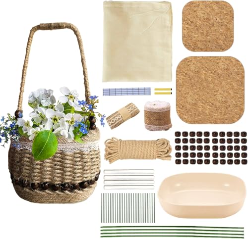 AOUXSEEM 99 Pcs Basket Weaving DIY Kits for Beginners Jute Rope Woven Lace Storage Flower Basket with Handles for Easter Picnic Home Wedding Decorations Crafts Projects Gifts
