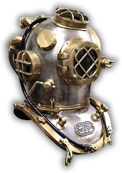 Pure Copper Brass US Navy Diving Helmet, Mark V Divers Helmet Replica, Marine Deep Sea Scuba Divers Helmet Best Nautical Gift for him Halloween Cuba Divers Helmet 18"