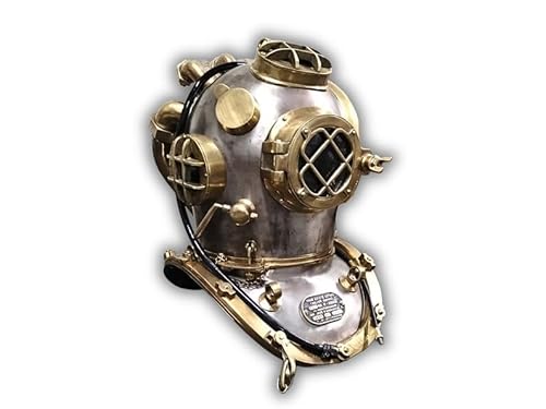Pure Copper Brass Diving Helmet Replica Mark V Diving Helmet Deep Sea Marine Diving Helmet Best Nautical Gift for Him Cuba Halloween Diving Helmet 18 Inch