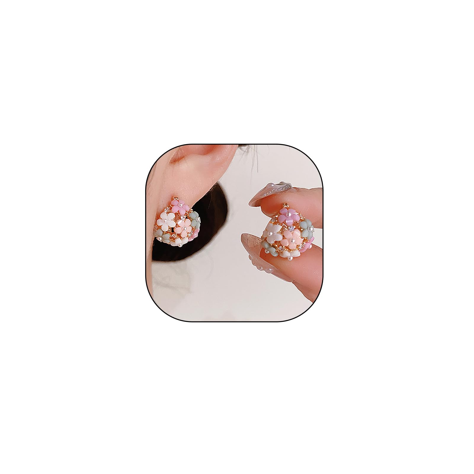 Dainty Flower Hoop Earrings Cute Colorful Pearl Rhinestone Floral Earrings Lightweight Blossom Statement Earrings Jewelry Accessory for Women Wife-image-10