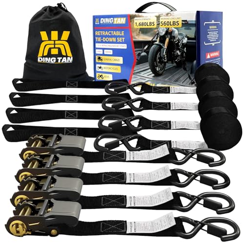 Ratchet Straps Tie Downs (4-Pack) - 1''x 15' (1,680lb Break Strength) - Ultimate Tie Down Straps with Safety S Hooks-for Trucks, Cargo, Moving, Appliances etc. (Black)