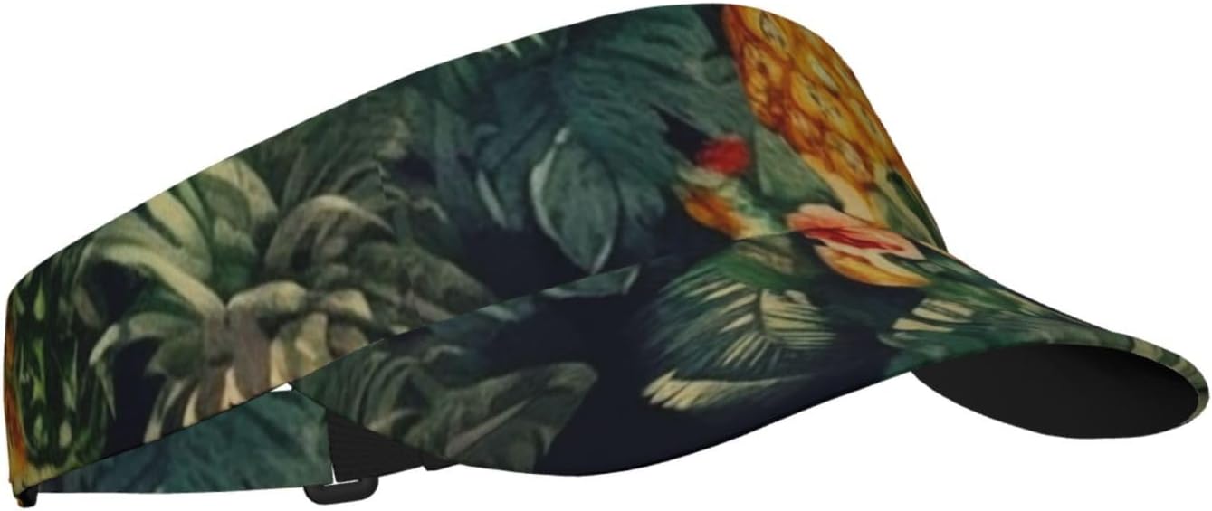 Pineapple Tropical Print Sports Sun Visor Hats Empty Top Baseball Cap Summer Tennis Golf Visor Caps for Women Men Black
