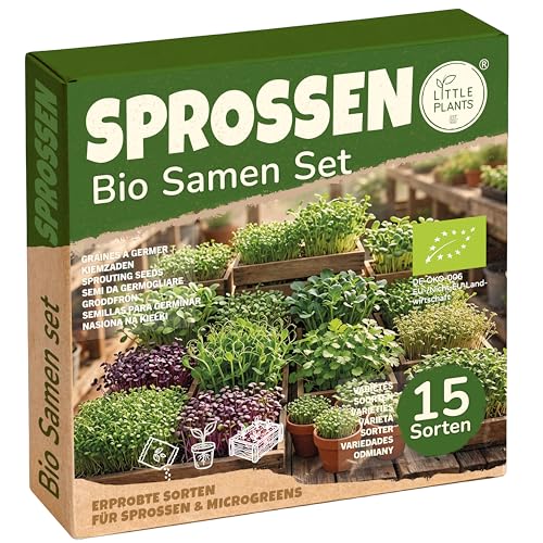 Sprossen Samen Microgreens Starter Set BIO - 15 Sorten BIO Sprossen zum selber züchten Microgreens Samen und Keimsprossen Keimsaat