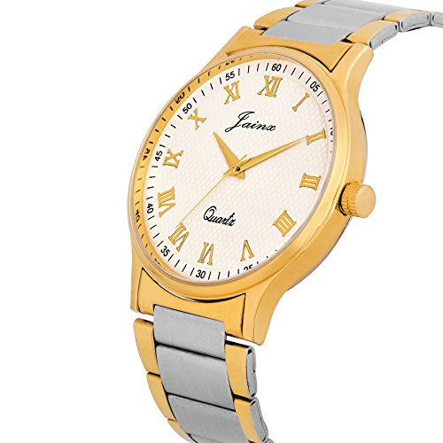 Image of jainx Premium Golden Chain Analog Wrist Watch for Men (White /Black Color Dial)