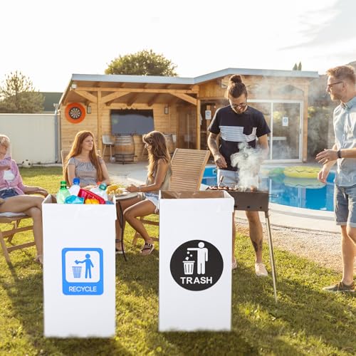 Tioncy 5 Pcs 40 Gallon Corrugated Cardboard Trash Cans Recycling Bins with Trash and Recycle Letters White Disposable Garbage Container Reuseable Garbage Boxes for Party Camping Outdoor Events
