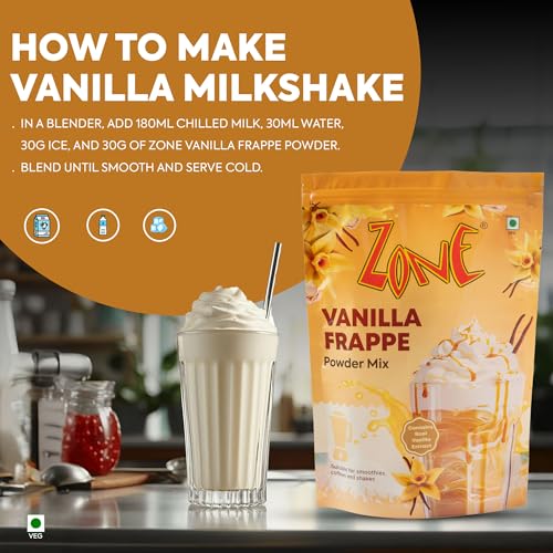 Image of Zone Vanilla Frappe Powder | Premium Cafe-Style Frappe Base for Cold Coffees, Milkshakes, Frappes, Iced Coffees & Desserts | Smooth & Creamy Instant Frappe Premix Powder | 1kg Pack - More Servings, Perfect For Cafe Restaurants & Professional Use