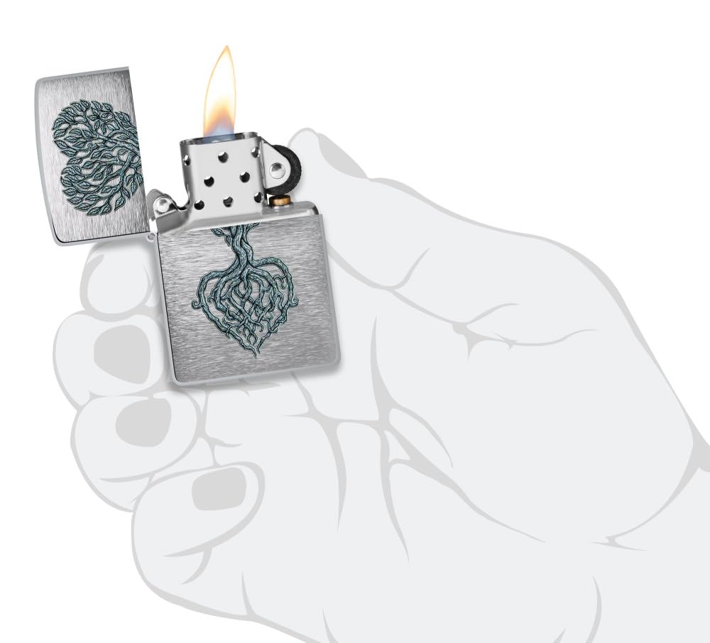 Zippo Accendino 46232 Rooted in Love Design, Finitura Brushed Chrome, Grigio, Metallo, Unisex