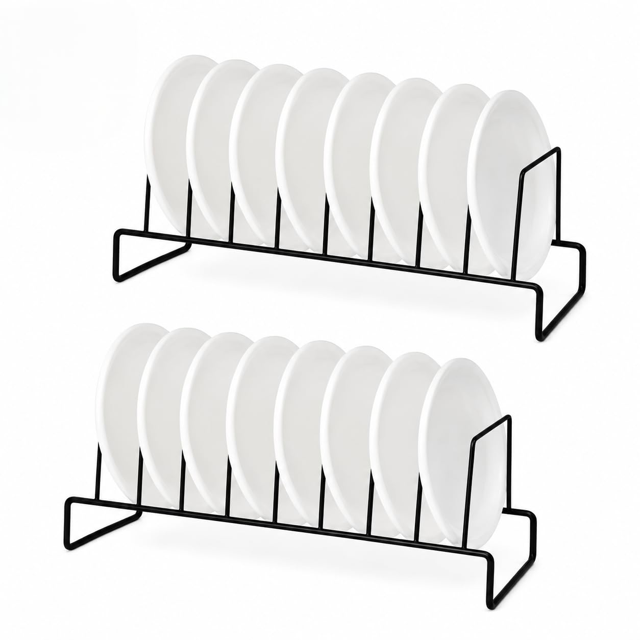 DecorTwist Stainless Steel Plate Stand for Kitchen Cabinet – 8 Slot Dish Rack, Plate & Cup Holder, Crockery Organizer for Kitchen | Tawa, Lid & Utensil Rack, Kitchen Organizer Countertop [Set of 2]
