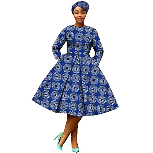 Image of African Dashiki Dresses for Women Party Flower Floral Fashion Culture Vintage+Headwrap 35x45 inch