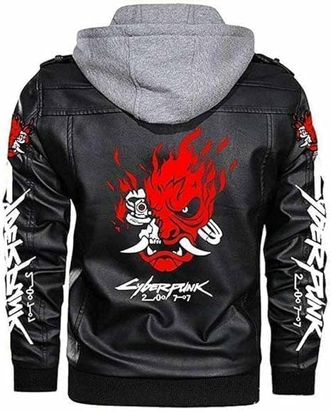 Men's Hooded Leather Jacket, Samurai Devil Halloween Style2