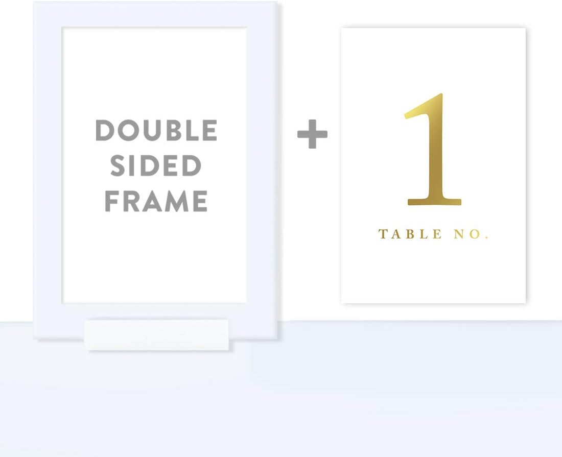 Andaz Press Framed Double-Sided Table Numbers 1-8, Metallic Gold Ink, 1-Set, 4x6-inch, Includes Frames