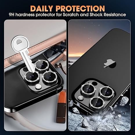 Image of for iPhone 16 Pro /16 Pro Max Camera Lens Protector Bling Individual Metal Diamond Ring 9H Hardness Scratchproof Protector, Stylish Phone Accessories, Case Friendly (Black Diamond)