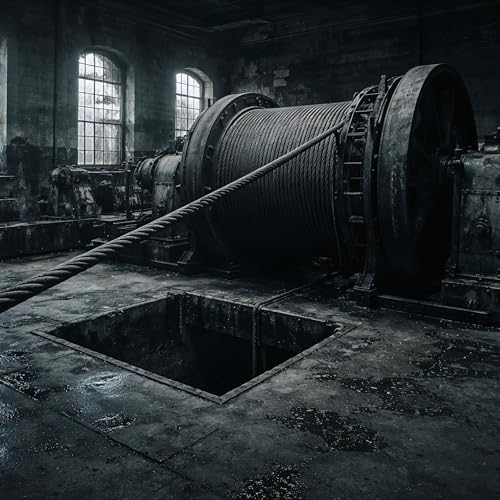 Transmission 004. A colliery winding house. Closed 1985. The shaft was sealed. Nothing has been down there in forty years. The rope is still under tension.
