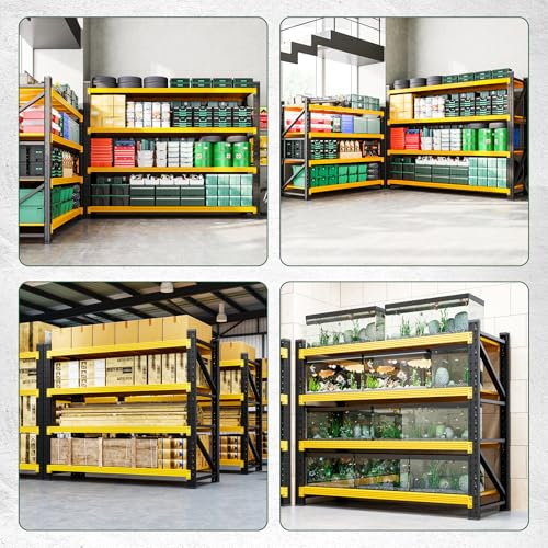 Image of Letaya 3000LBS Heavy Duty Storage Shelves,70 inch H Metal Garage Shelving Units,4 Tier Large Tall Industrial Shelving,Adjustable Utility Rack Shelf for Warehouse,Basement (Yellow, 48 inch W x 24 inch D x 70 inch H)