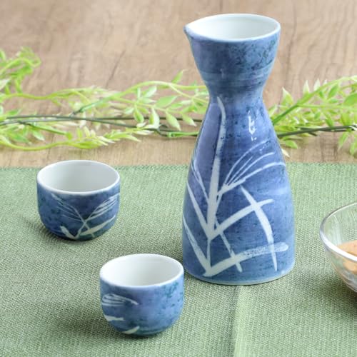 ORANGE APRON 酒器セット 陶器 徳利 おちょこ セット 徳利容量: 250ml 淡雪芦 酒器揃 日本製 (美濃焼) 箱入り 食洗器OK 電子レンジOK ギフト 片口 お猪口 プレゼント