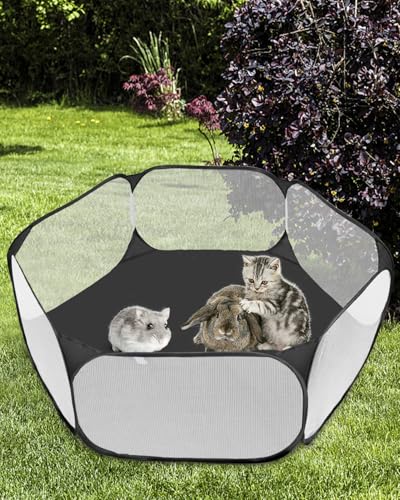 MAIKEHIGH Laufstall Kleintiere, Pop Up Gehege Kleintiere Faltbar Käfig Zelt Übungszaun für Meerschweinchen, Hamster, Guinea Pig, Kaninchen, Chinchillas, Welpe (Schwarz)