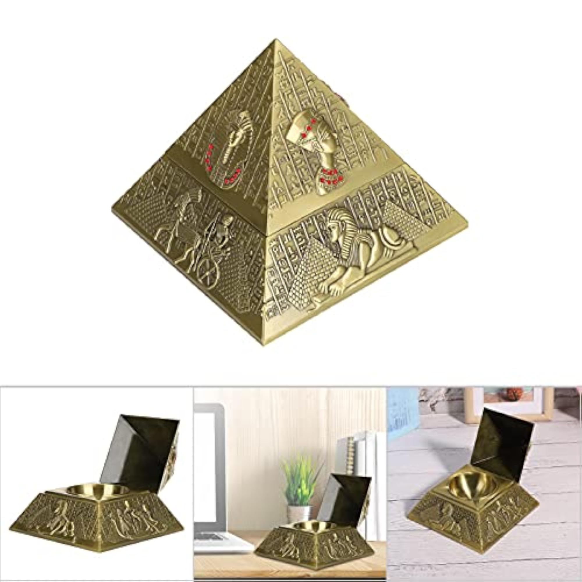 Decorative Egyptian Style Metal Desktop Pyramid Ashtray