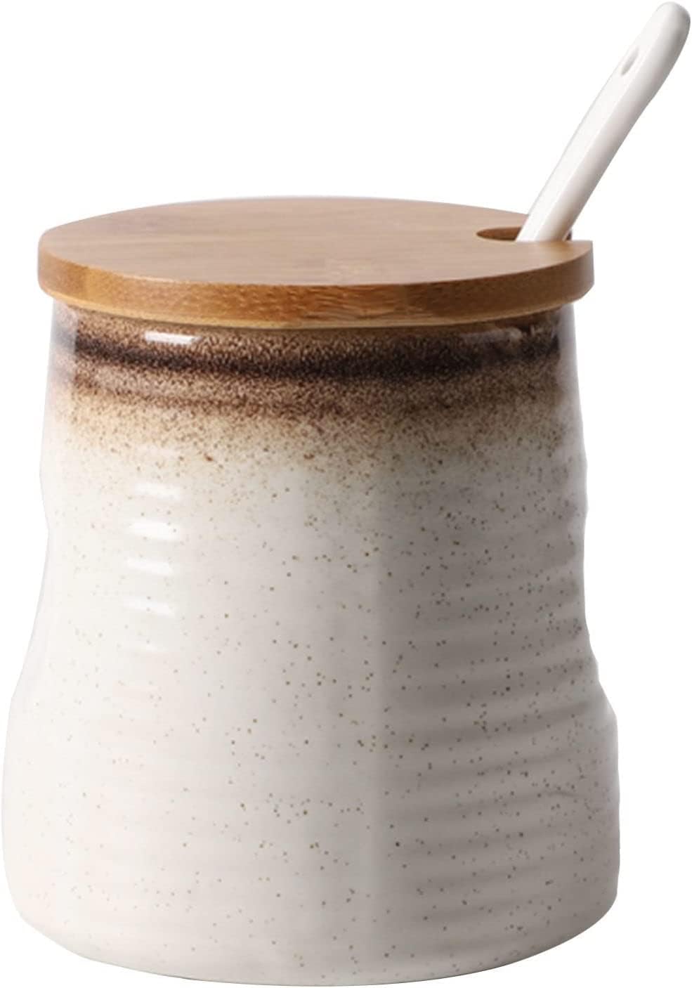 Ceramiczna cukiernica, słoiczek na przyprawy, cukiernica z pokrywką i łyżeczką, pojemnik na cukier, słoiczek na przyprawy, pojemnik na sól do cukru, pojemnik na przyprawy-c-340 ml (kolor: B, rozmiar:
