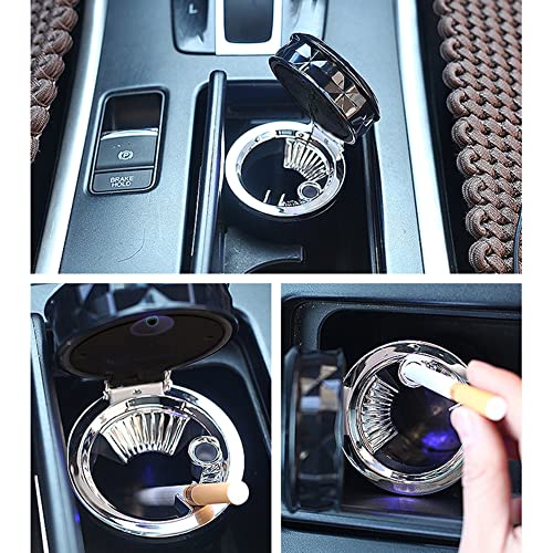 Image of Car Ashtray Smokeless Vehicle Ash Auto Car Ashtray with Lid & Blue LED Light Indicator for Car Cup Holder&Home&Office
