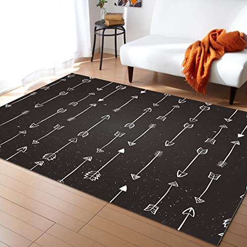 Image of Contemporary Chic Area Rug 5x8 Ft - Durable, Soft Carpet - Hand-Painted Cartoon Arrows Black Indoor Doormat Patio Flooring Rugs for Living Room Bedroom | Play Mat for Children/Kids/Nursery/Boys/Girls