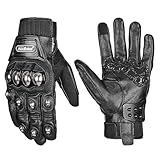 ILM バイク グローブ 革(本革)オールシーズン ハードプロテクター スマホ対応 滑り止め 耐衝撃 タッチパネル アウトドア サバゲー 作業用 ライディンググローブ 革手袋 (ブラック 革 M)