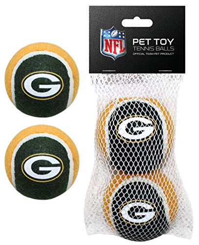 Pets First NFL GREEN BAY PACKERS TENNIS BALLS for DOGS & CATS - 2 piece set with Team Logo in Vibrant Team Color