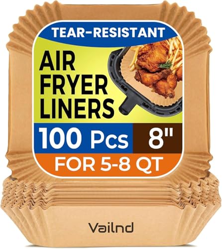 Image of Vailnd 100Pcs 8 inch Air Fryer Liner Disposable for 5-8 QT Square