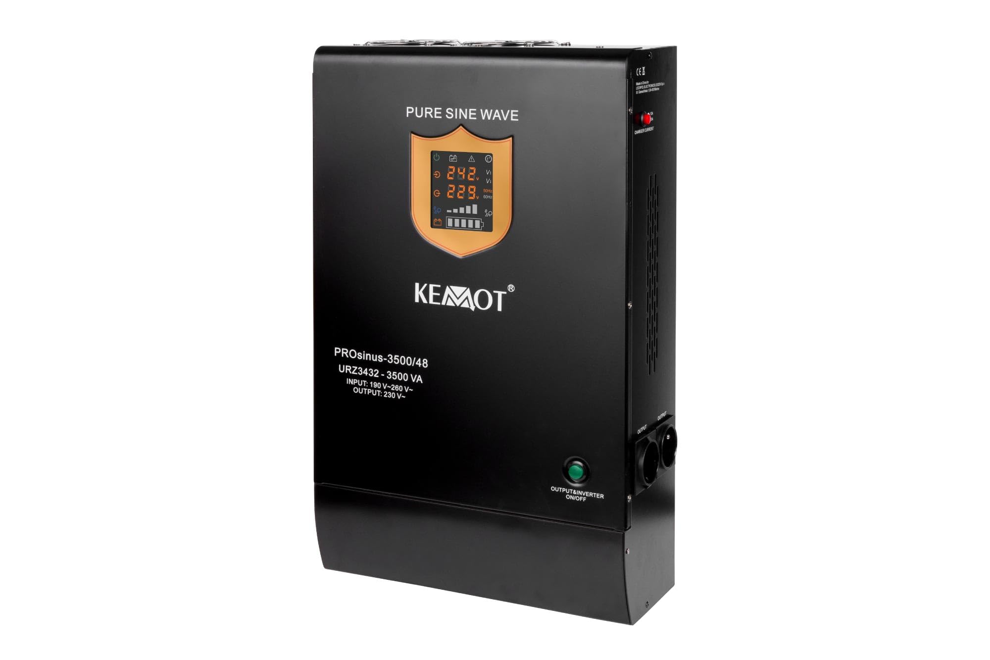 Kemot Zasilacz Awaryjny PROsinus-3500 URZ3432 Przetwornica Z Czystym Przebiegiem Sinusoidalnym I Funkcją Ładowania 24V 230V 3500VA/2400W
