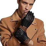 FIORETTO Winter Mens Italian Leather Driving Gloves Touchscreen Cashmere Wool Lined Cognac 10