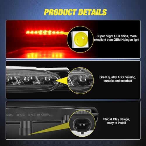 Image of Nilight Third Brake Light Tail High Mount 3rd Stop Lights Smoked Lens Compatible with Chevy Corvette C5 1997 1998 1999 2000 2001 2002 2003 2004 Car Rear Center Cab Lamp