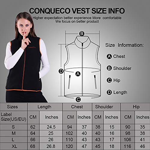 Conqueco Women's Heated Fleece Vest, Soft Waistcoat With Rechargeable Battery M Black #TOP3