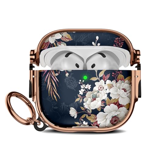 Maxjoy for Cute AirPods 4 Case 2024 with Safety Lock,Compatible Flower Bush AirPod 4th Generation Case for Women Girly with Keychain-Blue White Flowers