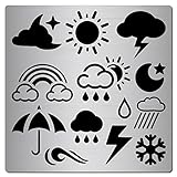 GORGECRAFT Wetterschablone Aus Metall, 6.3,{5} cm, Regenbogenschablone, Mond, Sterne, Regentropfen, Wolken, Schneeflocke, Edelstahl, Wiederverwendbare Schablone Zum Malen