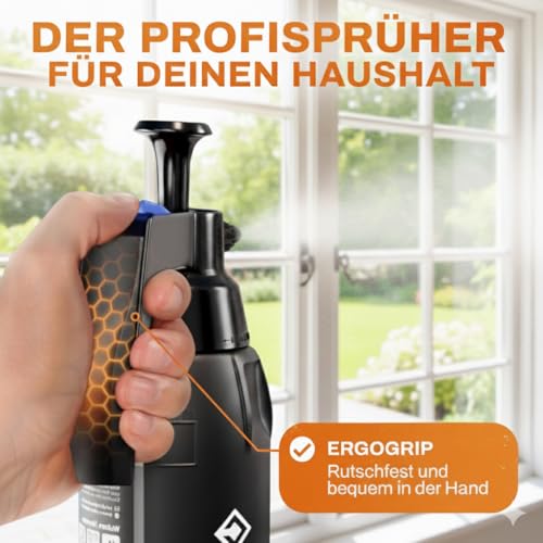 CRAFTUS® Drucksprüher 1L für gleichmäßige Verteilung von Flüssigkeit I Pumpsprühflasche für den Haushalt [EPDM] I Pumpflasche mit Überdruckventil & Verstellbarer Düse
