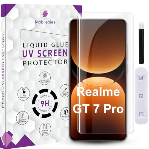 Image of Premium HD+ UV Tempered Glass Screen Protector For Realme GT 7 Pro (6.78 Inch, Pack of 1) Full Adhesive UV Curved Screen Protector Case Friendly HD Clarity with installation kit & Guide