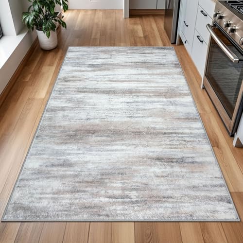 KOZYFLY 4x6 Area Rug Modern Ombre Bedroom Rug, Washable Non-Slip Soft Striped Living Room Rug, Print Distressed Grey-Blue Abstract Carpet for Laundry Nursery