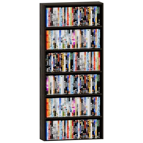 VPSMAT 6 Tier Wood CD Holder Cabinet, CD Tower Storage Rack with 6 Storage Shelves, 6 Tier Tall Standing Corner Bookshelf for Bedroom, Living Room, 6.6\" x 23.6\" x 52.8\", Black