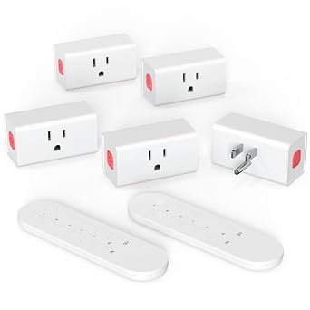 Mini Remote Control Outlet Plug, 15A Wireless Light Switch Plug for Household Appliances, Up to 260 FT Long Range, 5 Outlets + 2 Remotes